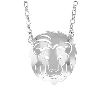 [R2846] - Silver 'Jungle' Handmade Silver Necklace (rhodium) - 22x20mm (lion)
