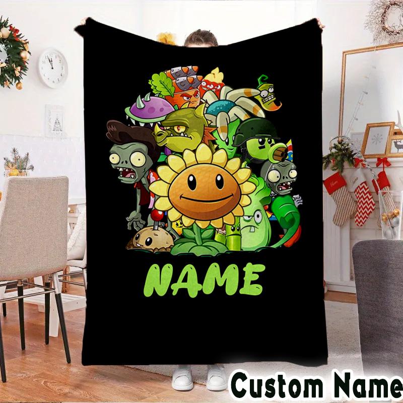 Custom Name Zombies Battle Throws Blanket Flannel Blankets for Couch Bed Gifts for Men Women Picnic blanket Christmas fan gifts