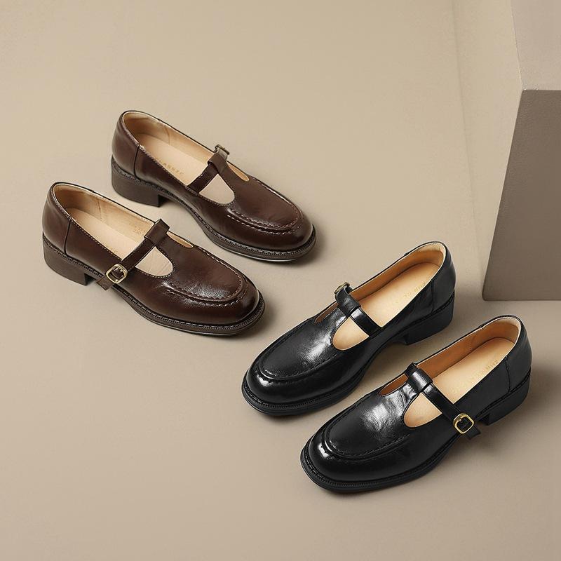 Vintažiniai Mary Jane batai Lengvi moteriški batai Britiško stiliaus Maži odiniai batai Prancūziški lofers Apskritas priekis Viengubi batai