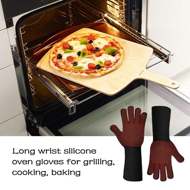 Silicone Cooking Gloves Grilling Gloves Oven Mitts With Extra Long Wrist Anti-Scald Gloves Non-Slip Baking Gloves For Home Chefs
