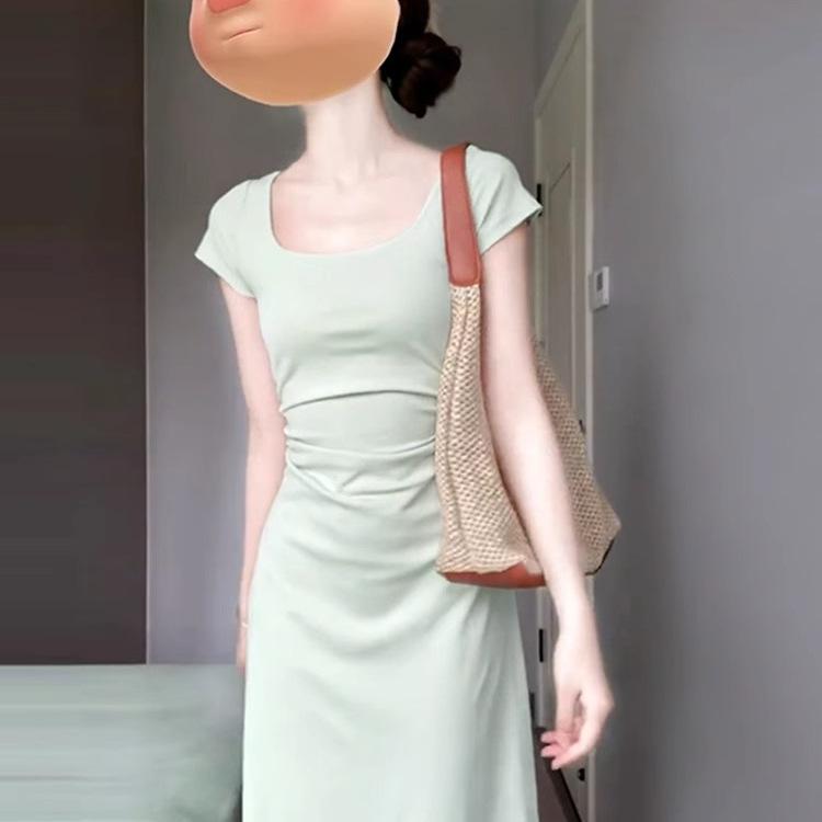 Square Collar Dress Women's Clothing Summer New Imperial Sister Style French Temperament Slim-fitting Hip-wrapped Dress