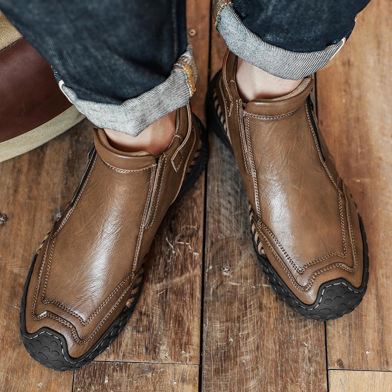 Classic Handmade Leather Boots for Men Fashion Outdoor Casual Ankle Boots Comfort Slip on Driving Shoes Men's Boots