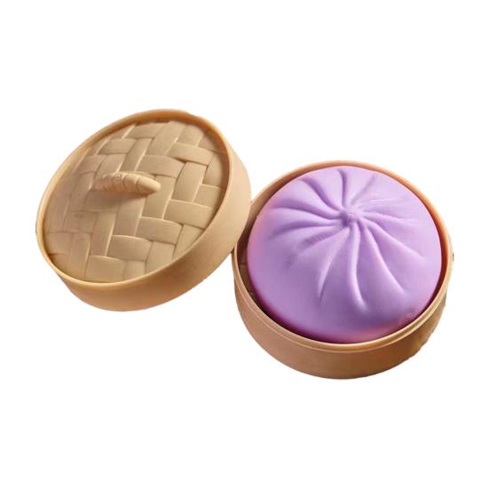 Simulations-Dampfbrötchen-Quetschspielzeug mit Dampfgarer Stress- und Angstlöser Gefülltes Brötchen Sensorisches Spielzeug Weiches TPR Beruhigendes Chinesisches Frühstück Fidget Toy