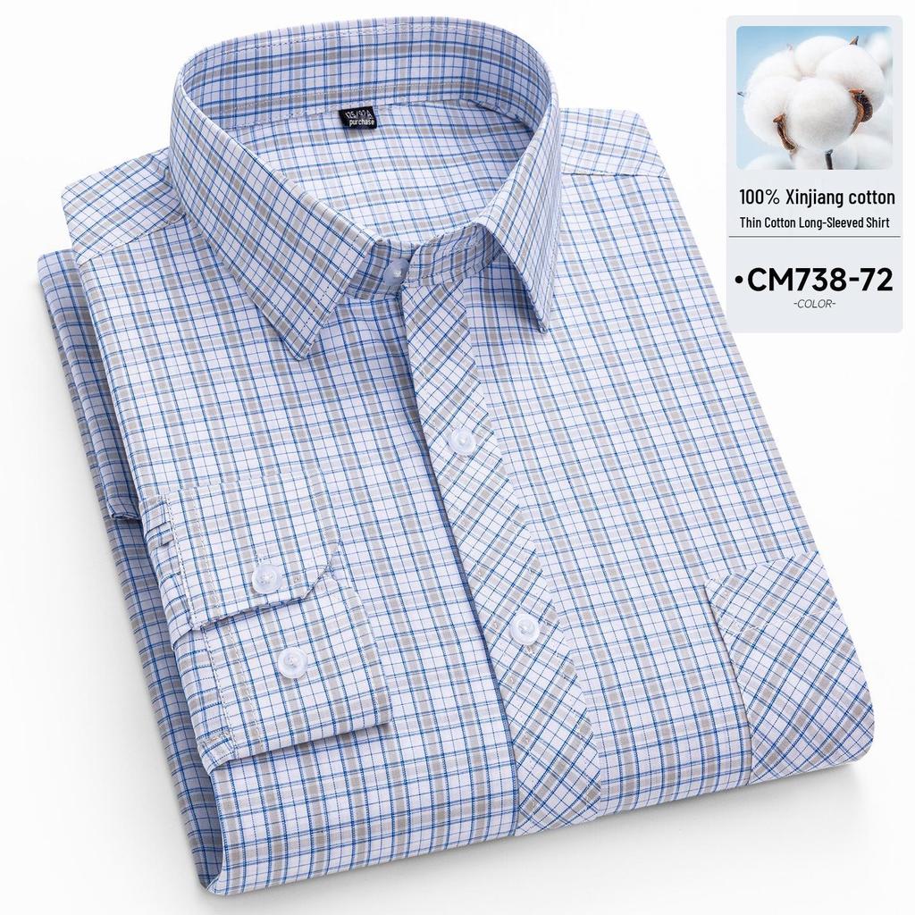 Men's 100% Cotton Plaid Long Sleeve Shirt - Casual Spring/Summer Style