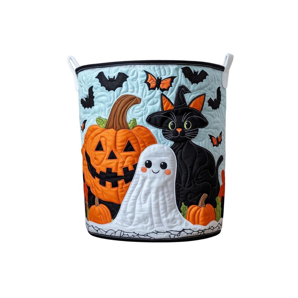 Hamper, Halloween Quilted Cotton Storage Basket with Lid for Clothes and Home Organization