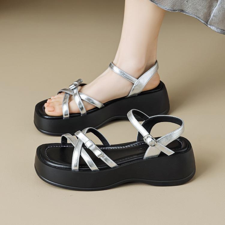 Beautiful Thick-soled High-heeled Sandals for Women's Summer Wear, Exquisite 2024 New Muffin Bottom Slope Heel Fairy Women's Sandals