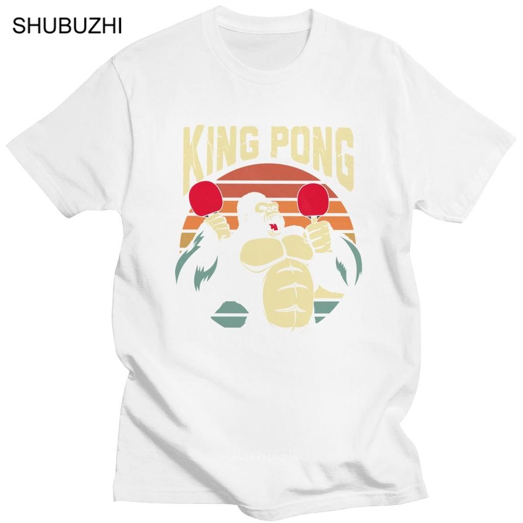 Funny King  Pong Tshirt Men Short Sleeved  Cotton Tee Shirts Crew Neck Summer Tops Table tennis Paddle Tshirt Gift Idea