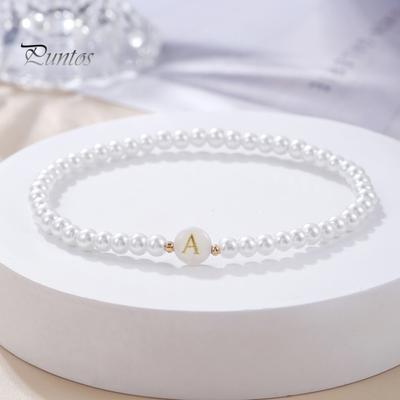 Alphabet Bracelet Alphabets Curved Faux Pearl Elastic Beaded Adjustable Decorative Solid Color Name Initial Letter Lady Bracelet Female Jewelry