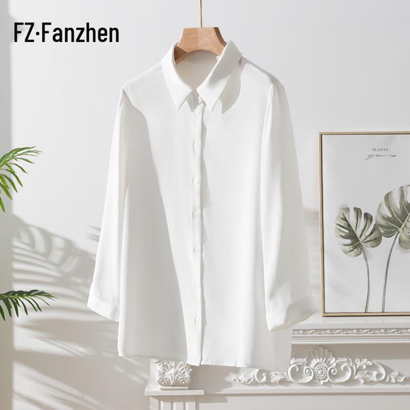 Fanzhen Women s Mulberry Silk 3/4 Sleeve Lapel Shirt 34