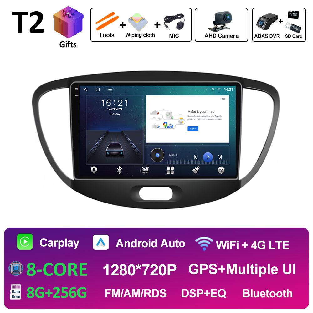 For Hyundai I10 2007 2008 2009 2010 - 2013 Android 14 Wireless Carplay GPS Navigation QLED IPS Screen Bluetooth WIFI Accessories