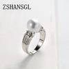 Cute  Silver Color Freshwater Cultured 6-7 Mm Pearl Rings for Women Clear AAA CZ Wedding Fashion Statement  Gift