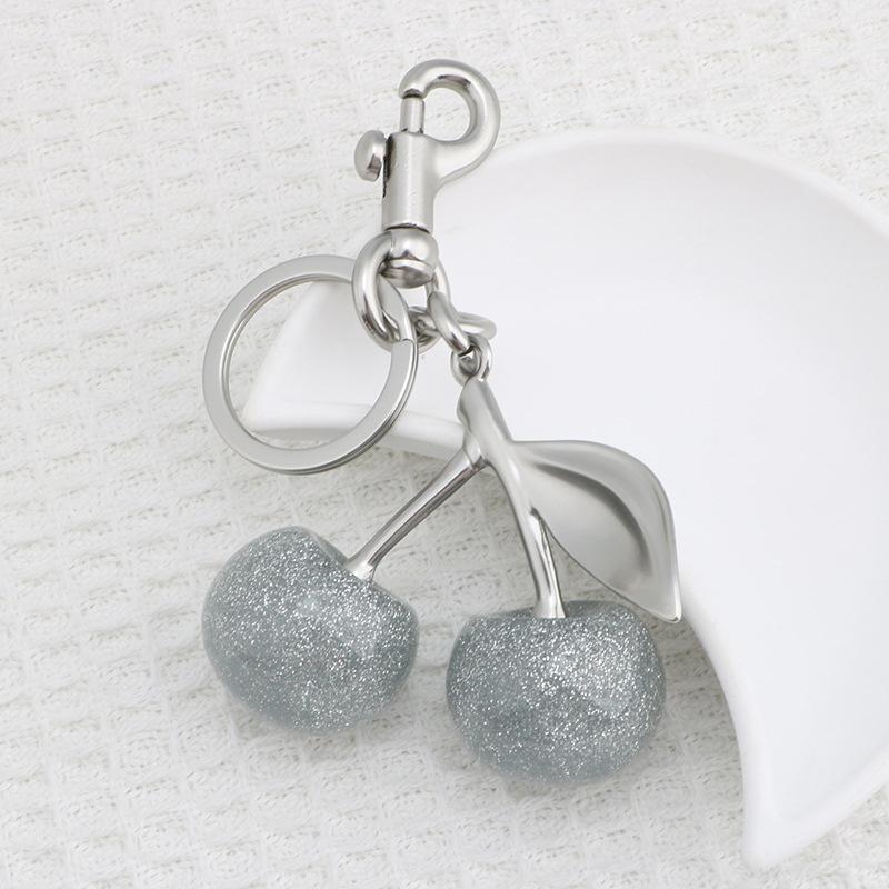 Glitter Silvery Cherry Keychain Fruits Cherries Pendant Car Keyring For Coach Handbags Shoulder Bags Accessories