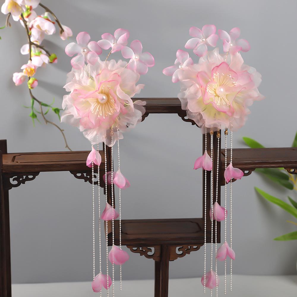 Flower Hair Clips Forks Chinese Hanfu Hair Accessories for Women Hairpin Fork Handmade Vintage Wedding Hair Jewelry Retro Crowns for Girl and Women