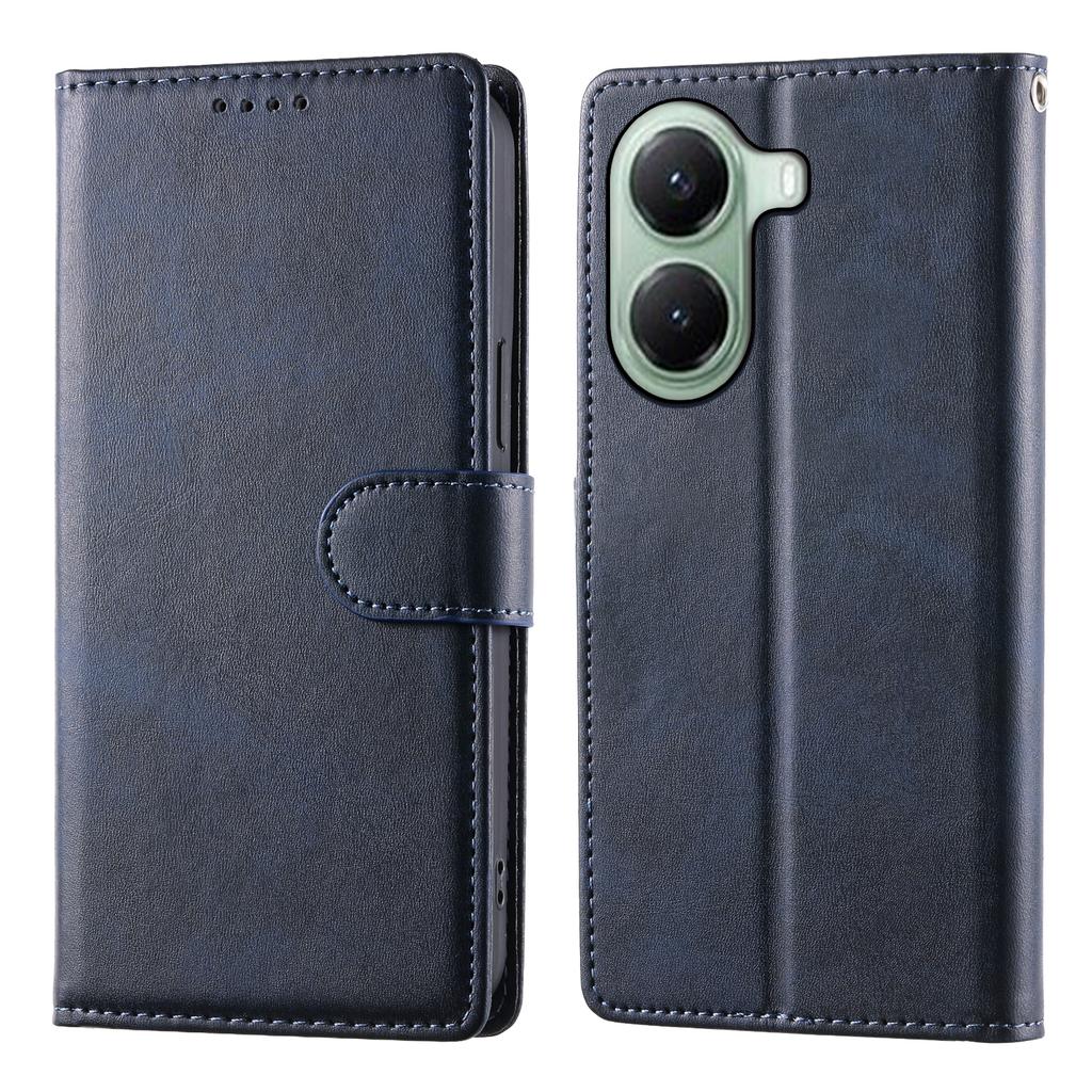 For Xiaomi Poco X7 Pro 5G/Redmi Turbo 4 5G Case Stand Wallet Calf Texture PU Leather Flip Phone Cover with Wrist Strap