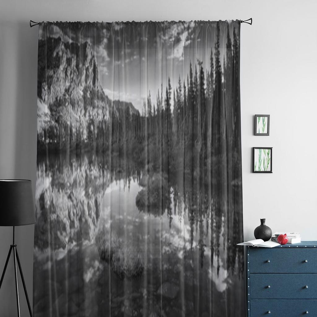 Soluppgång från Helene-sjön Lyxig chiffong, skira gardiner för vardagsrummet, dekoration av sovrummet Fönster Voiles Tyllgardin