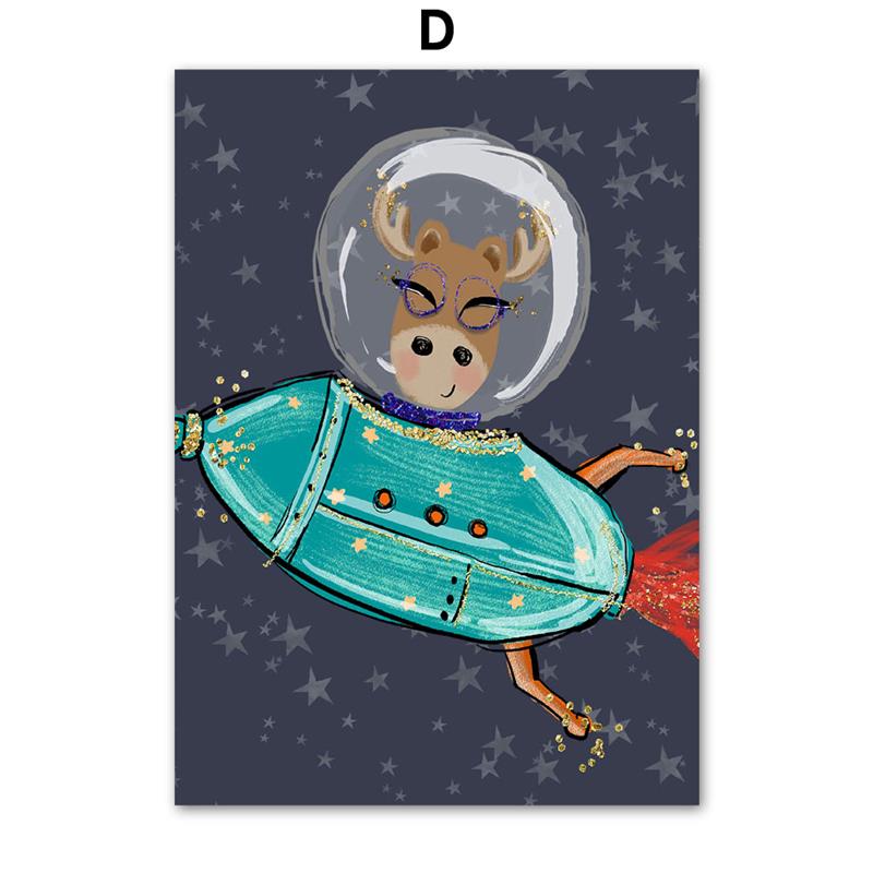 Weltraum Astronaut Fuchs Löwe Bär Waschbär Reh Wandkunst Leinwandbild Nordische Poster Und Drucke Wandbilder Baby Kinderzimmer Dekoration