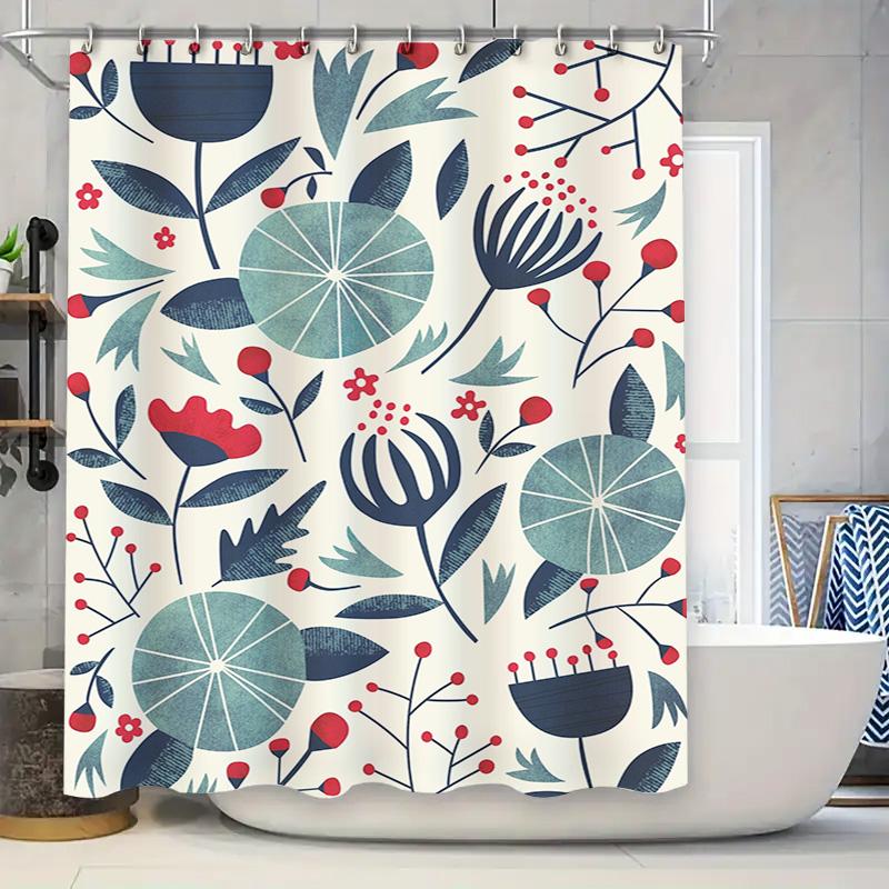 

Blue Green Red Floral Print Shower Curtain Waterproof Bathroom Decor Decoration for Home Living Room Extra Long 72x84 inches 90x180cm