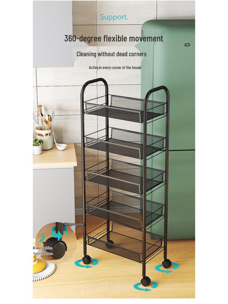 Multi-layer Movable Kitchen and Bathroom Storage Trolley and Vegetable Basket