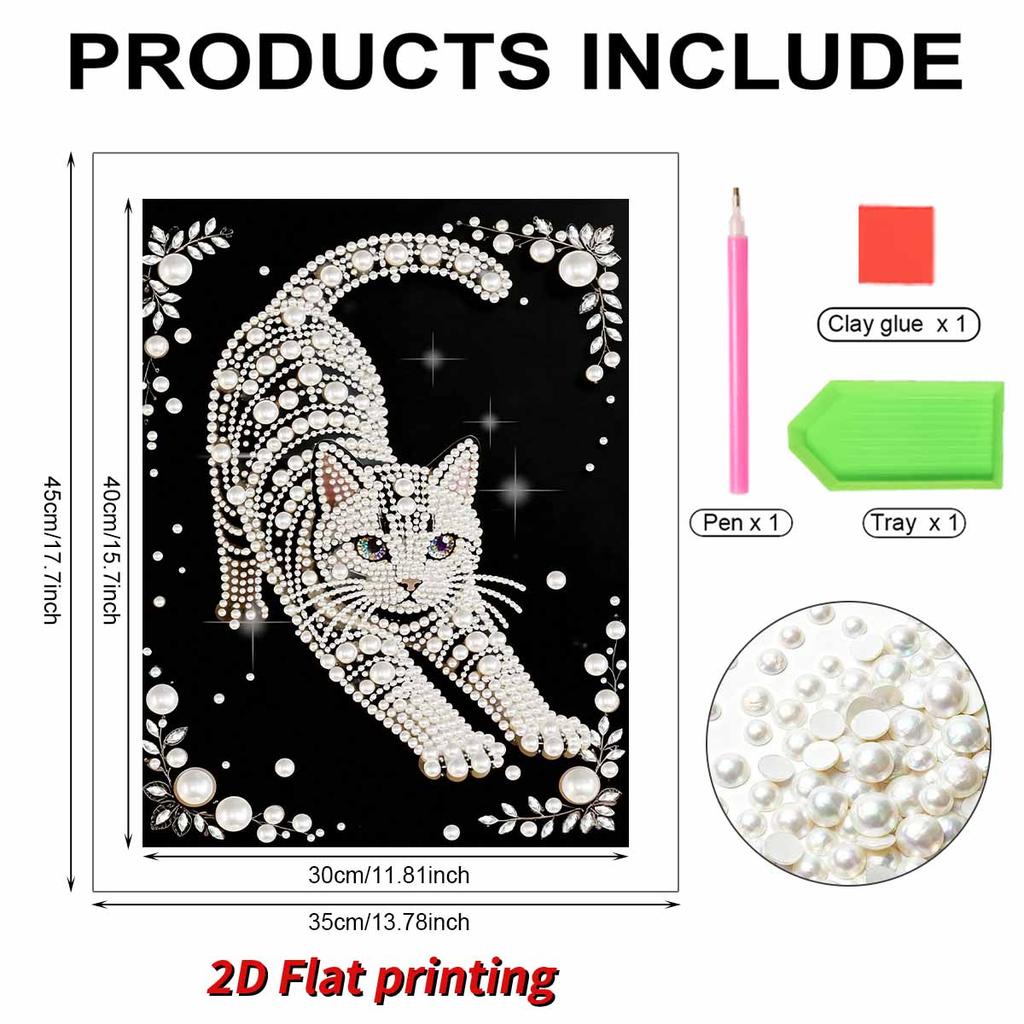 Pearl Painting Kit White Cat Theme Frameless Handicraft DIY Bedroom Decoration Living Room Wall Art Room Decoration Art Craft Decoration
