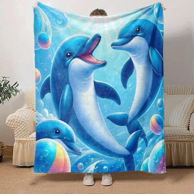 1 Stück Leichtgewichtige Flanelldecke mit Delfin-Aufdruck, Bequeme und Warme Decke, für Camping Sofa Bett und Couch Büro, Geschenk