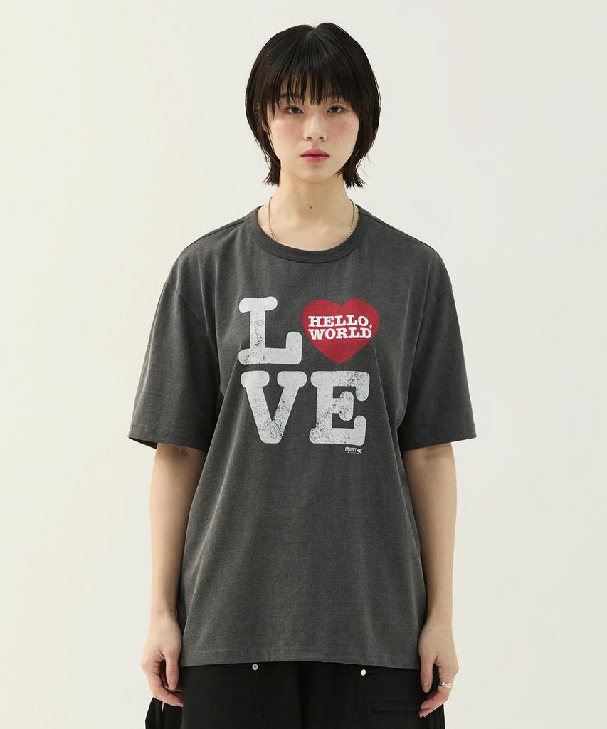 Mimdeowodeulobeu Hello World Love T-Shirt_Charcoal