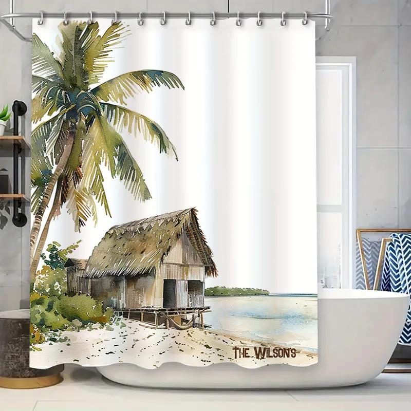 

Coastal Style Shower Curtain with Palm Tree Print Perfect for Bathrooms Waterproof Home Decor Item from W90XH180cm