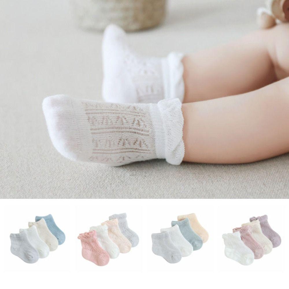 4Pairs Cotton Baby Ruffle Socks Non-slip Toddle Short Socks Sweet Kids Mesh Tube Socks  Princess