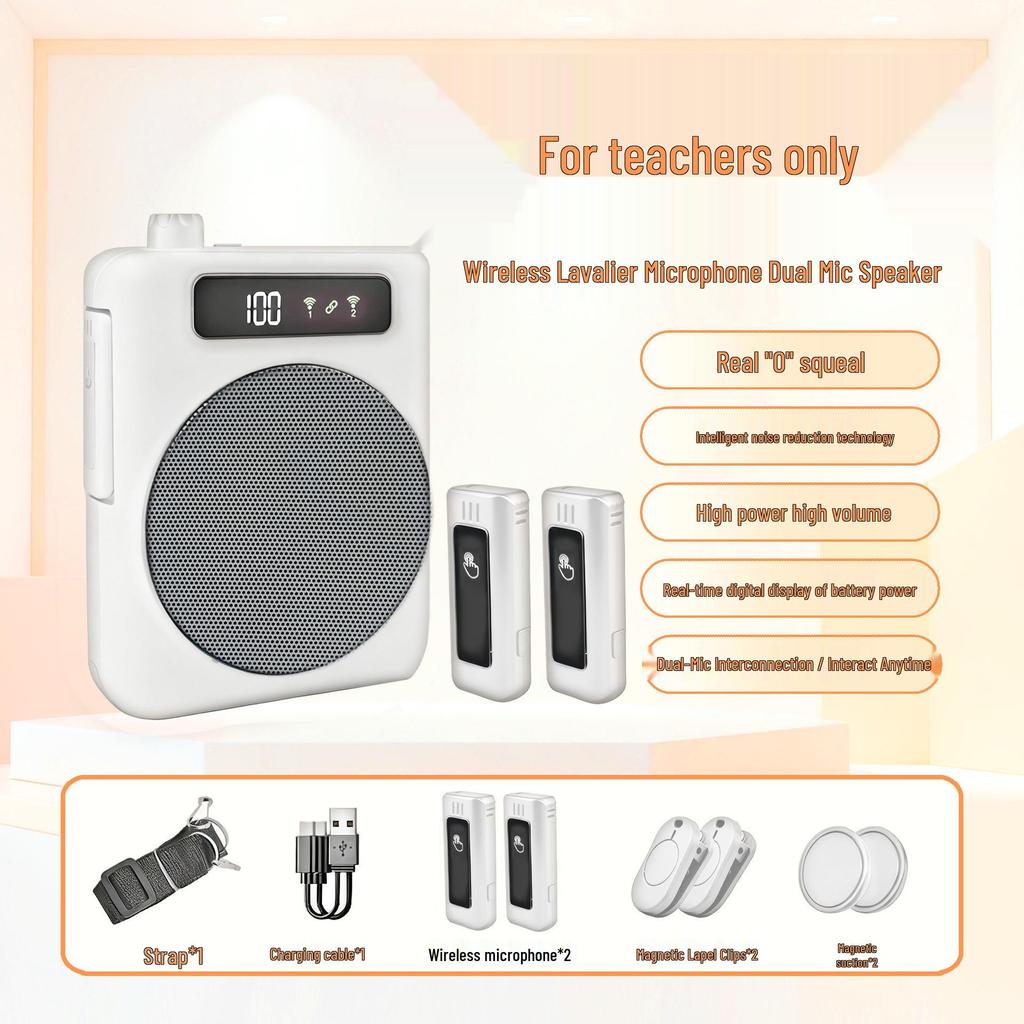 High-Power Magnetic Dual-Microphone Wireless Lavalier Speaker for Teachers and Outdoor Public Address
