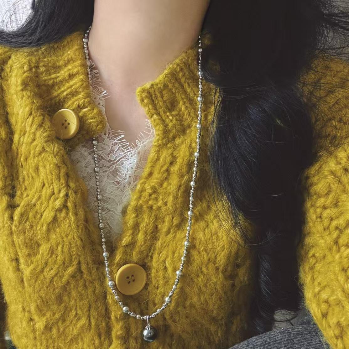 

Vintage High Quality Faux Crystal Mixed Color Pearl Necklace Collarbone Chain Sweater Chain Pendant