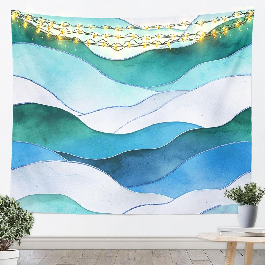 Modern Abstract Wave Tapestry, Layered Curved Pattern Wall Art in Earthy Tones for Bohemian Home & Minimalist Room Decor