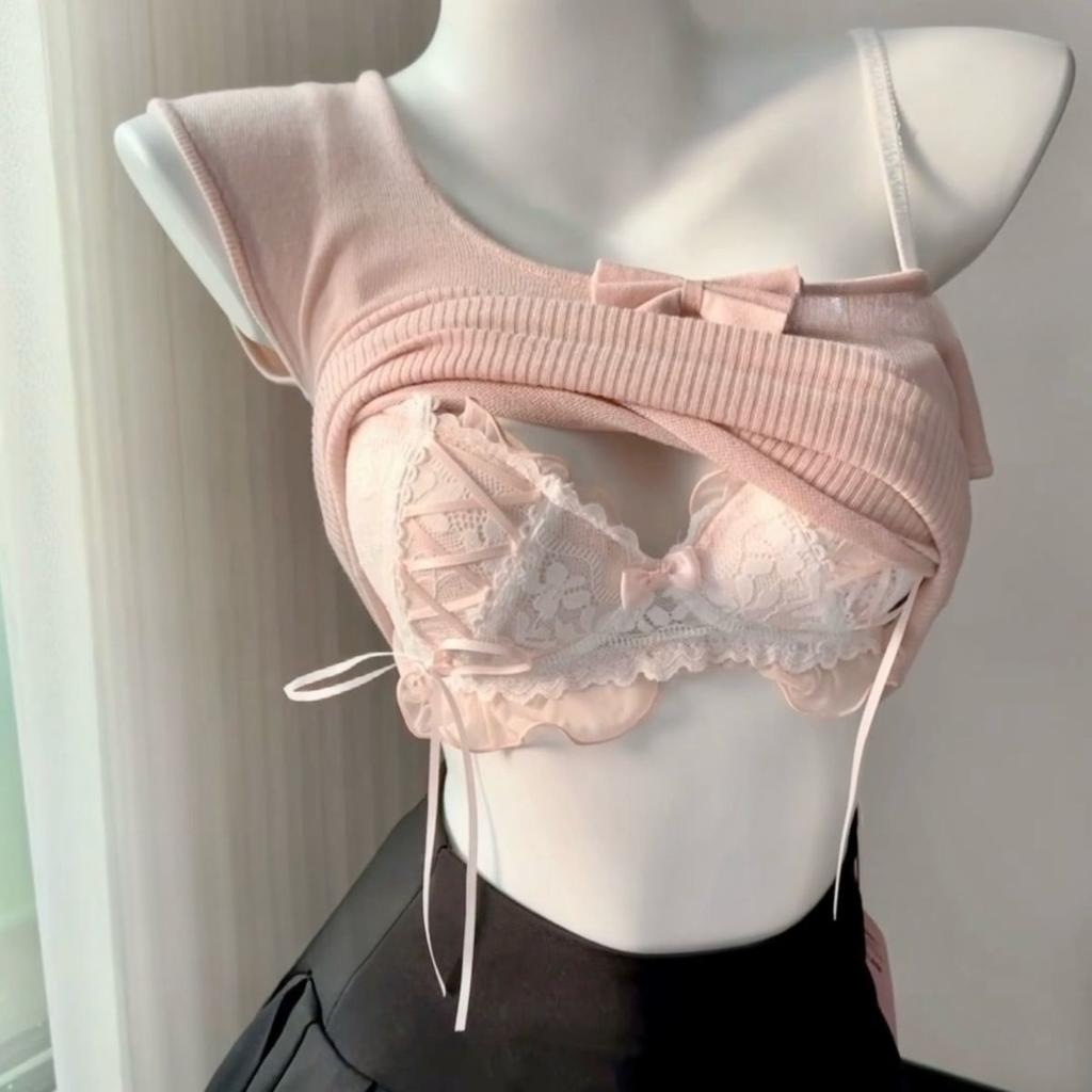 Japanese Sweet Teenage Girl Lolita Court Lace Bra Small Bust Push-Up Wire-Free Underwear
