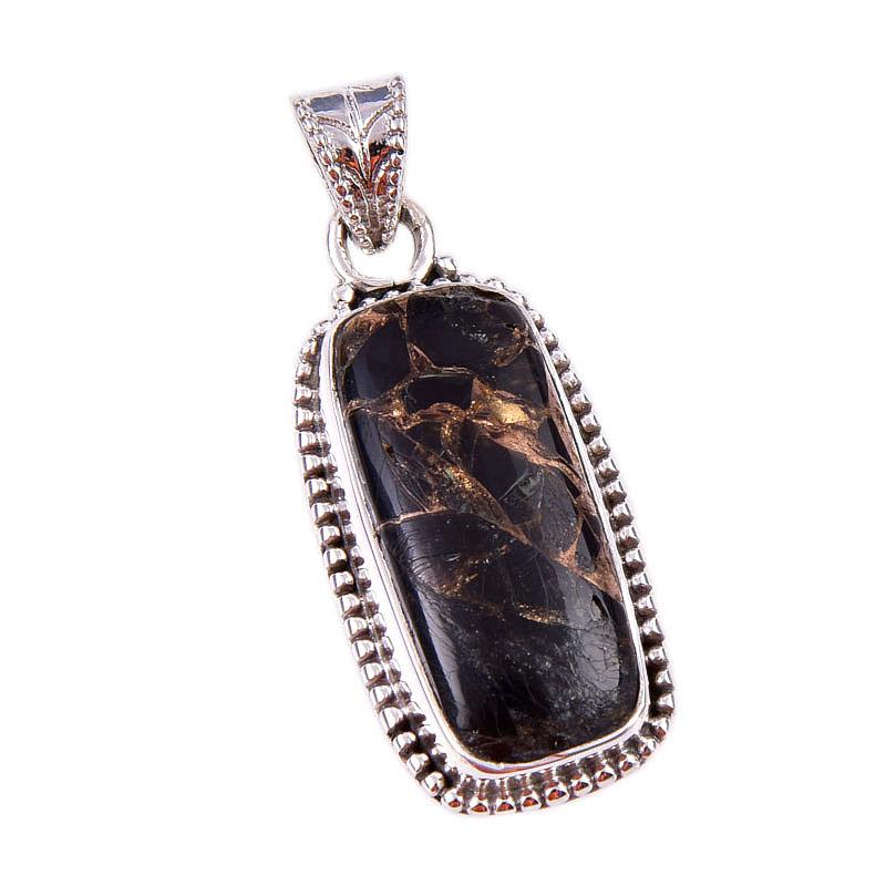 Natural Black Copper Turquoise 925 Solid Sterling Silver Gift Pendant 1.50" Y2d47
