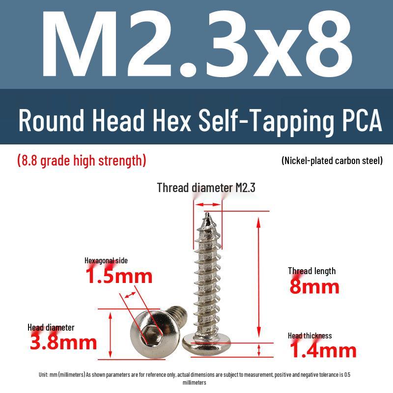 8.8 Grade Round Head Hex Socket Self-Tapping Screws M2-M4 Carbon Steel Bolts