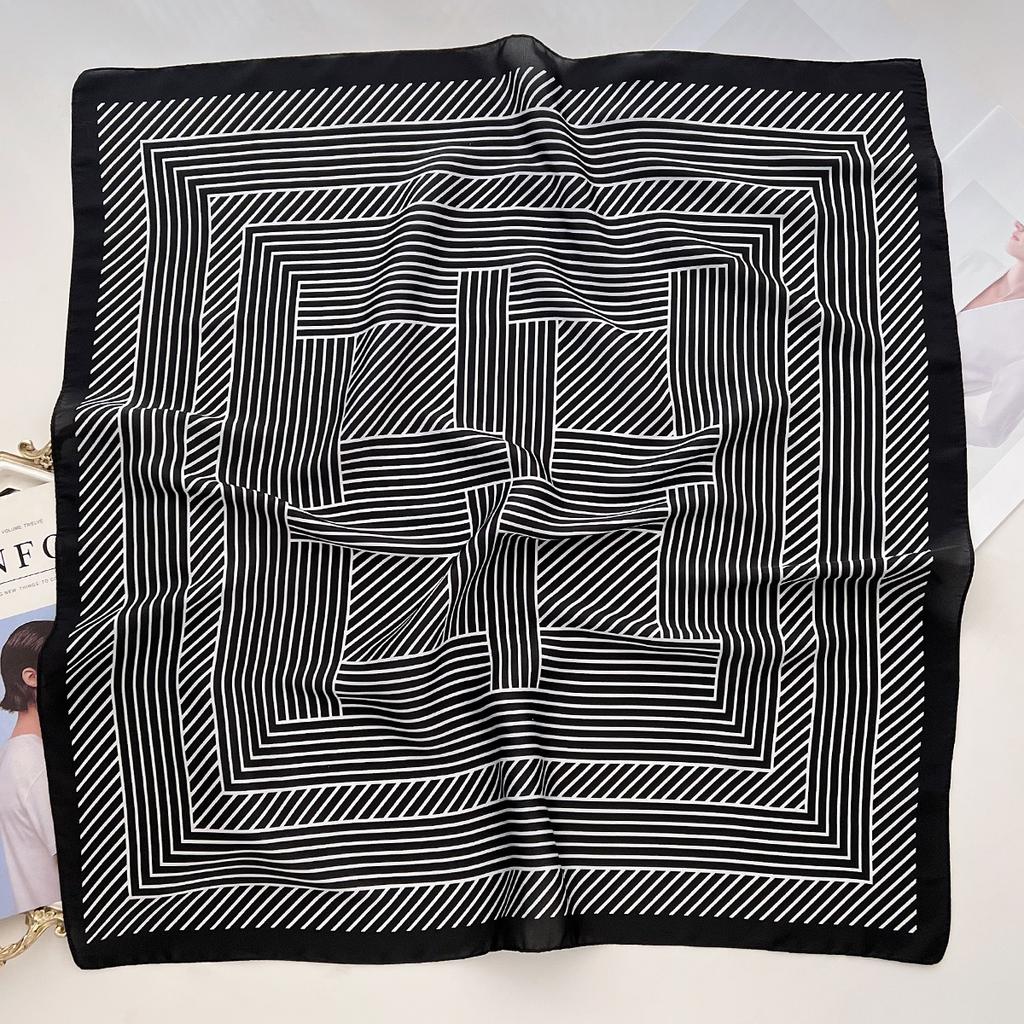 Minimal Striped Small Square Scarf Women'S Spring And Summer Simulation Silk Scarf Foreign Style Neck Protection Scarf Headband Headscarf