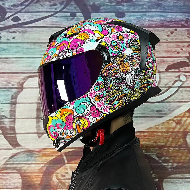 LVS Motorcycle Helmet Men's Women's Motocross Full Helmet Personality Cool Racing Helmet Casco Moto DOT Certification