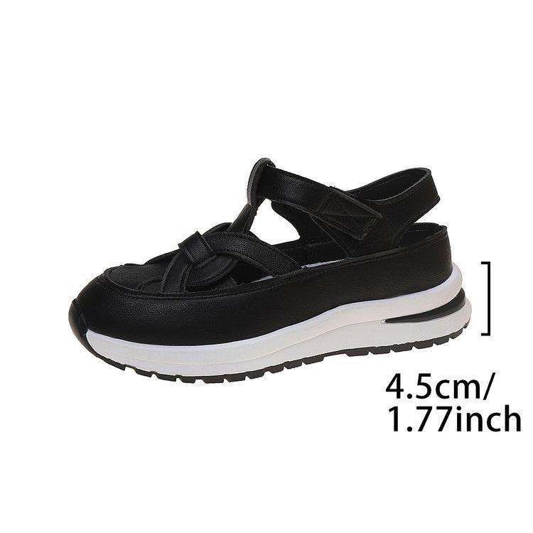 2025 Summer Women's Platform Closed-Toe Wedge Sandals, Breathable, Hollow Design, Plus Size 43, Thick Sole, Velcro Closure