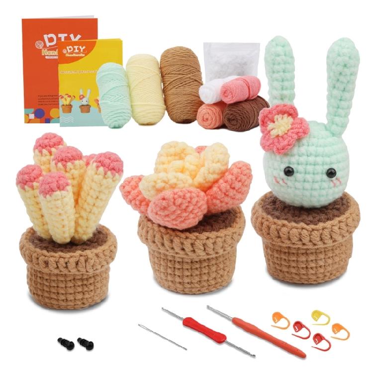 Crochet Pot Plant Kits for Beginners DIY Crochet Starter Kits with Yarn, Hooks