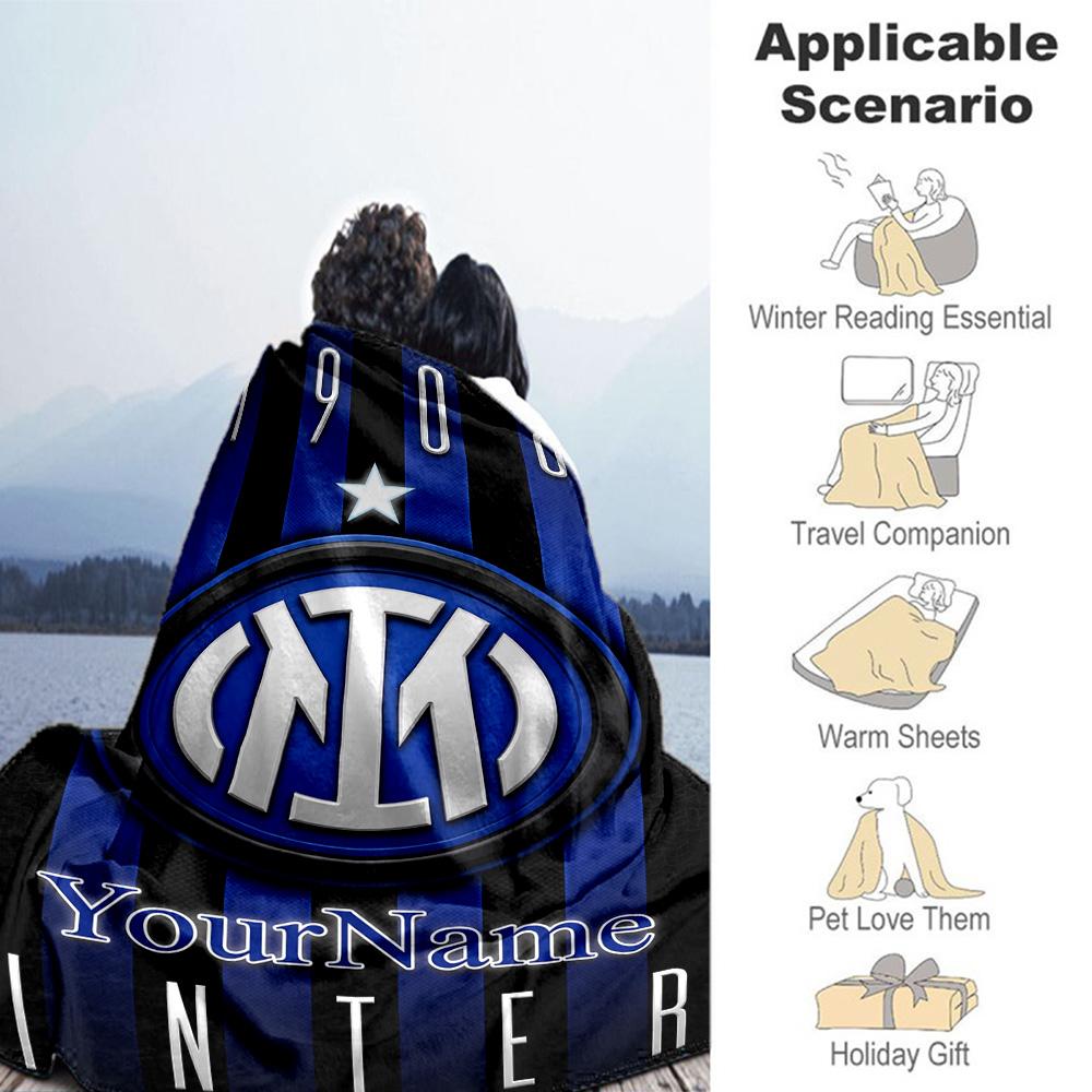 Inter Milan Customize Text Blanket Lightweight Customizable Blanket Comfortable Great for Living Room Sofa Bed Picnics All-Season Use