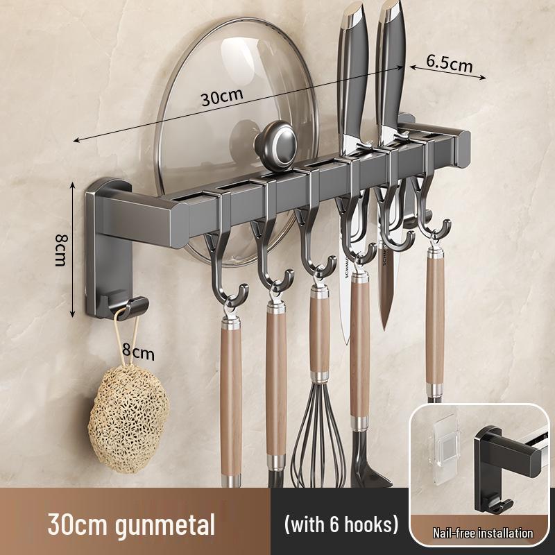 Черная Бесследно Приклеивающаяся Кухонная Полка для Хранения Настенный держатель для крышек кастрюль ножей многофункциональные крючки без сверления 1090₽