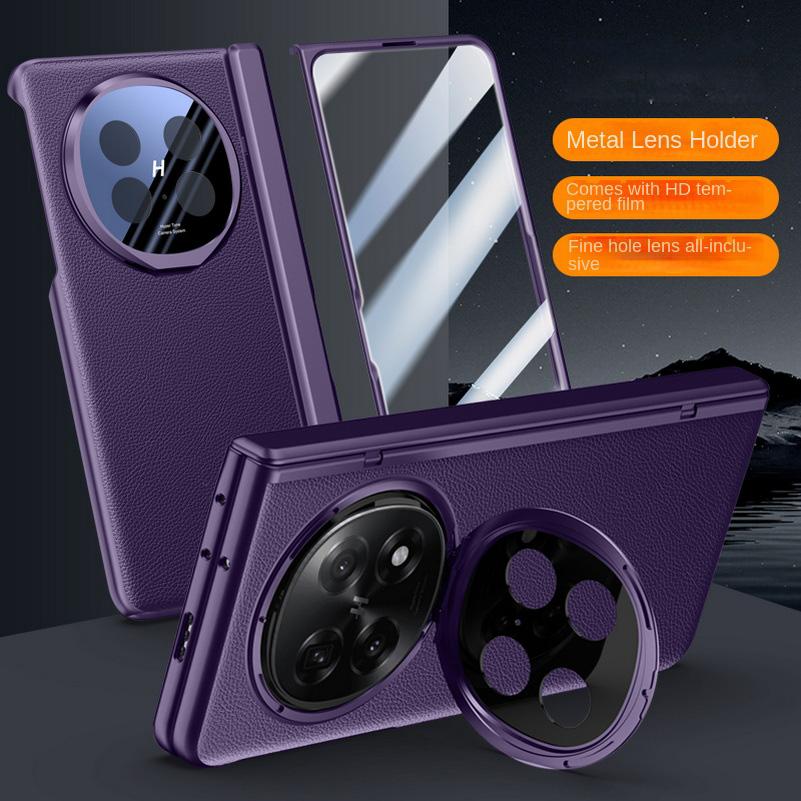Leather With Privacy Screen Tempered Glass Protector Case For OPPO Find N5 All-inclusive Spring Hinged Camera Holder Cover