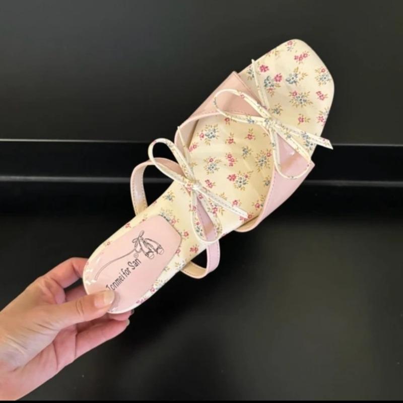 

Fashion New Style Summer Women Butterfly-knot Print Slippers Concise Open Toe Flats Slide Ladies Outdoor Dress Sandals Zapatos Mujer 35