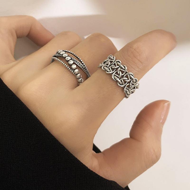 Women's Retro Punk Adjustable Cross Bead Ring