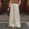 Johnature Women Vintage Wide Leg Pants Spring Solid Color Elastic Waist Loose Trousers Patchwork Long Pants