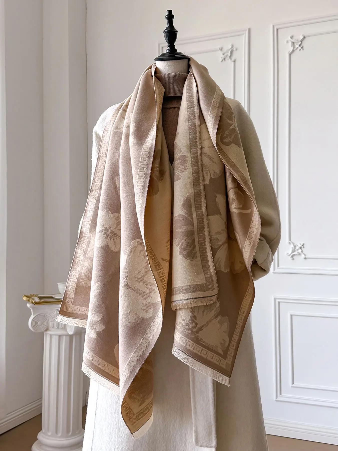 

Women Winter Warm Pashmina Scarf Luxury Faux Cashmere Wraps Thick Shawl Blanket Bufanda Foulard Poncho 2025 New хаки