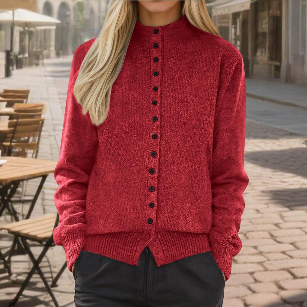 Women's Stand Collar Cardigans Loose Button Down Knitted Warm Long Sleeve Cozy Casual Sweater Coat