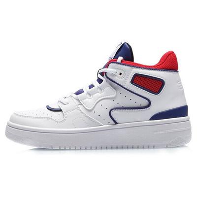 Li Ning Youth  Childrens Non-Slip Shock Absorbing Wear-Resistant Breathable Mid-Top Skate Shoes Kids Skate Shoes White Blue YKCQ292-5