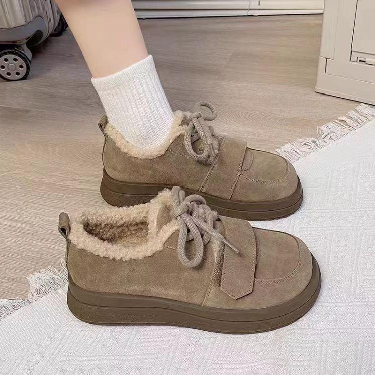 

Утепленные и бархатные туфли Теплые пушистые туфли Новые зимние универсальные туфли на платформе в стиле кэжуал Женские хлопковые туфли с низким верхом 35 хаки