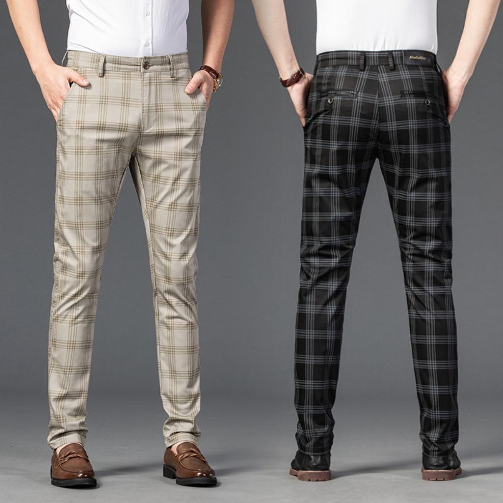 2026 Sommer Klassisch Einfach Gerade Freizeit Hosen für Herren Personalisiert Kariert Vielseitig Stretch Business Casual Schmale Hosen