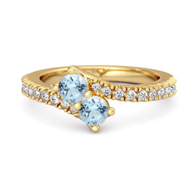 

Blue Topaz Twin Stone Pavé Bypass Ring - Sterling Silver Gold Vermeil 11 жовтий/золотий