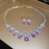 Elegant Rhinestone Inlaid Square Clavicle Necklace Set - Stylish, High-End Design for Women